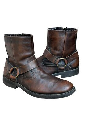 Chaps Brown Leather Harness Ankle Boots Distressed Men’s size 9